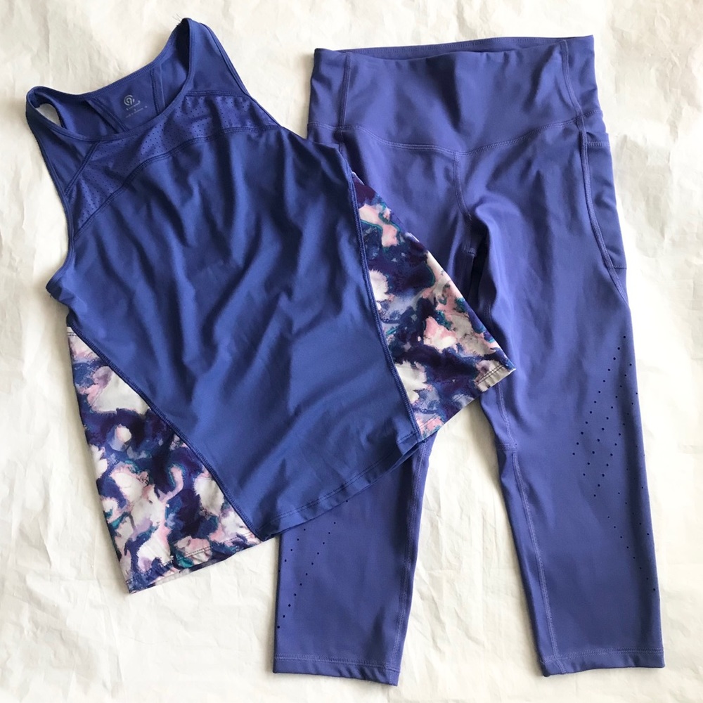 Champion Blue Small Tank Med Capri Leggings Set